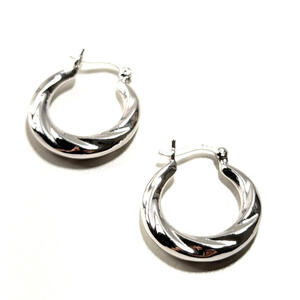 Sterling Silver 925 Stylish Hoop Earrings Twisted Elegant Everyday 2.1g